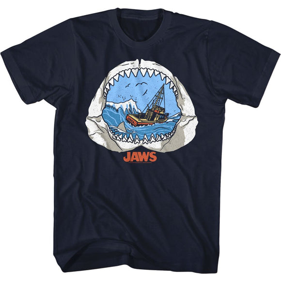 Jaws-Jaw View-Navy Adult S/S T-Shirt - Navy