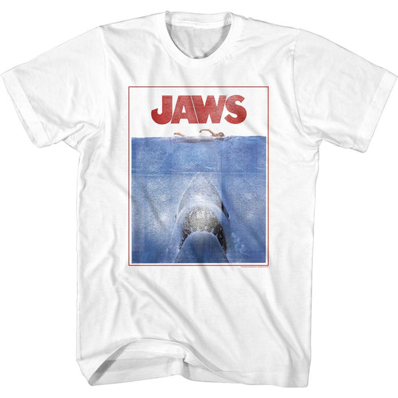 Jaws-Outlined Poster-White Adult S/S T-Shirt - White