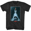 Jaws-Jaws Shark Chasing Boat Poster-Black Heather Adult S/S T-Shirt - Black Heather