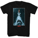 Jaws-Jaws Shark Chasing Boat Poster-Black Adult S/S T-Shirt - Black
