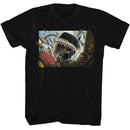 Jaws-Jaws Man Falling In Shark Mouth-Black Adult S/S T-Shirt - Black