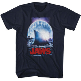 Jaws-Jaws Moonlight Shark Fin-Navy Adult S/S T-Shirt - Navy