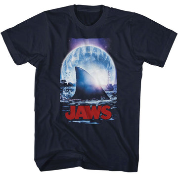 Jaws-Jaws Moonlight Shark Fin-Navy Adult S/S T-Shirt - Navy