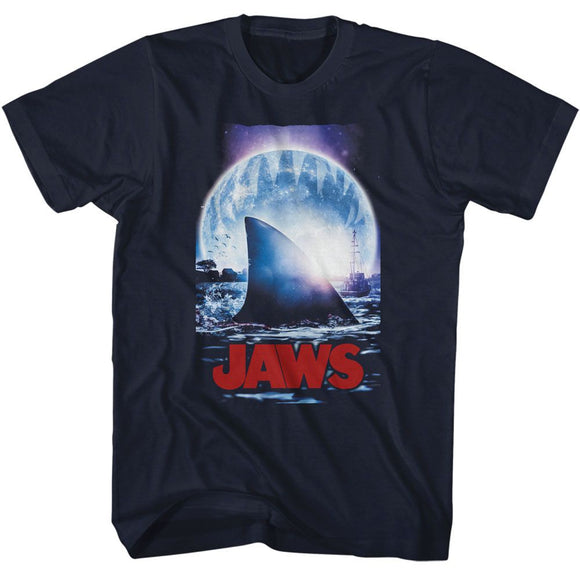 Jaws-Jaws Moonlight Shark Fin-Navy Adult S/S T-Shirt - Navy