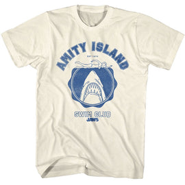 Jaws-Jaws Amity Island Swim Club-Natural Adult S/S T-Shirt - Natural