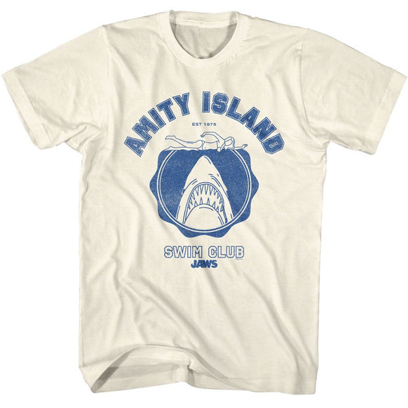 Jaws-Jaws Amity Island Swim Club-Natural Adult S/S T-Shirt - Natural
