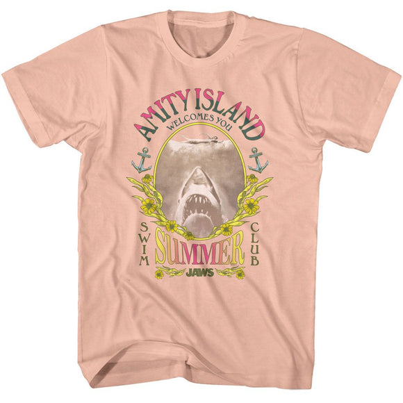 Jaws-Jaws Summer Swim Club-Peach Adult S/S T-Shirt - Peach