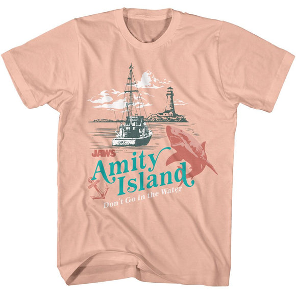Jaws-Jaws Dont Go In The Water-Peach Adult S/S T-Shirt - Peach