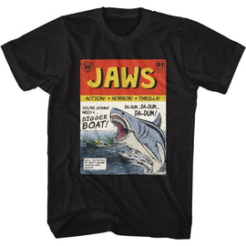 Jaws-Jaws Comic Book-Black Adult S/S T-Shirt - Black