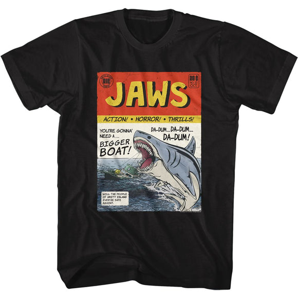 Jaws-Jaws Comic Book-Black Adult S/S T-Shirt - Black