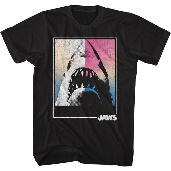 Jaws-Square Shark-Black Adult S/S T-Shirt - Black