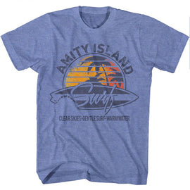 Jaws-Jaws Amity Island Surf-Light Blue Adult S/S T-Shirt - Light Blue