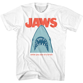 Jaws-Jaws Minimal Smile Sob-White Adult S/S T-Shirt - White