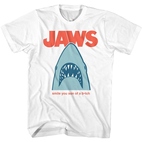 Jaws-Jaws Minimal Smile Sob-White Adult S/S T-Shirt - White
