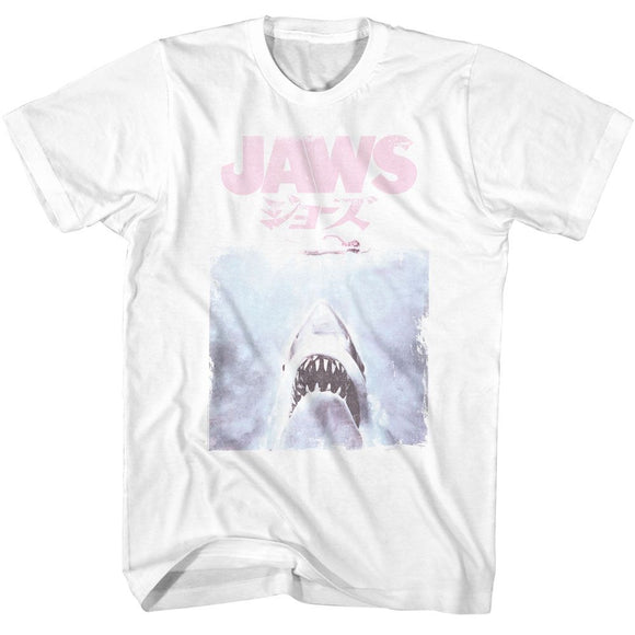 Jaws-Jaws Faded Kanji-White Adult S/S T-Shirt - White