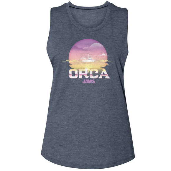 Jaws-Jaws Orca-Antique Denim Ladies Muscle Tank-S - Antique Denim