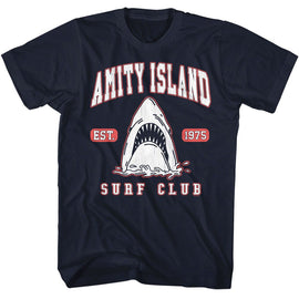 Jaws-Jaws Surf Club Collegiate-Navy Adult S/S T-Shirt - Navy