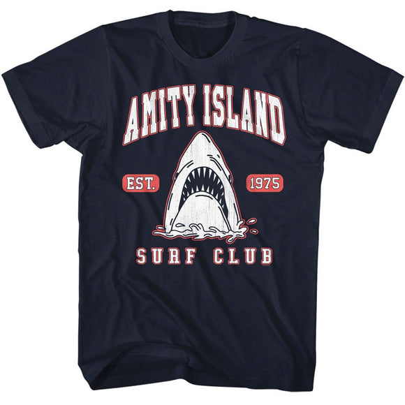 Jaws-Jaws Surf Club Collegiate-Navy Adult S/S T-Shirt - Navy