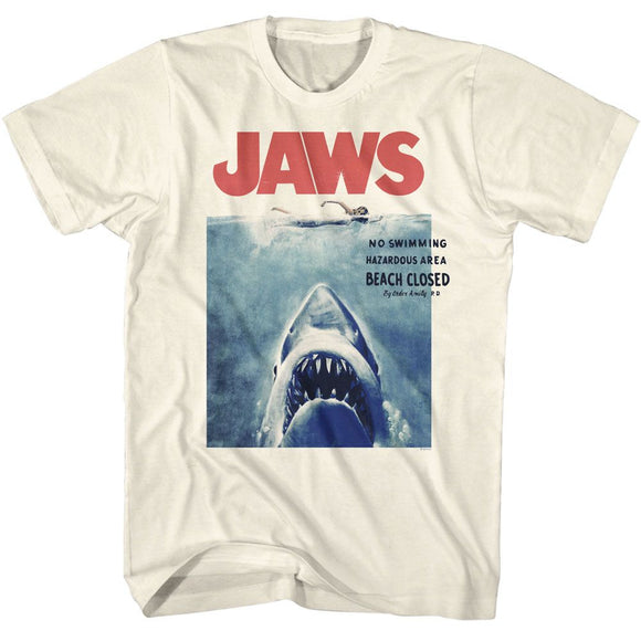 Jaws-Jaws No Swimming-Natural Adult S/S T-Shirt - Natural