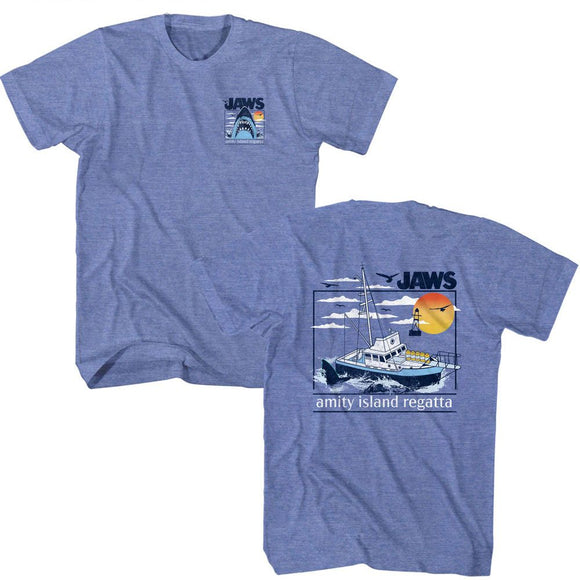 Jaws-Jaws Amity Island Regatta-Light Blue Heather Adult S/S T-Shirt ***F&B***-S - Light Blue Heather