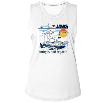 Jaws-Jaws Amity Island Regatta-White Ladies Muscle Tank S - White