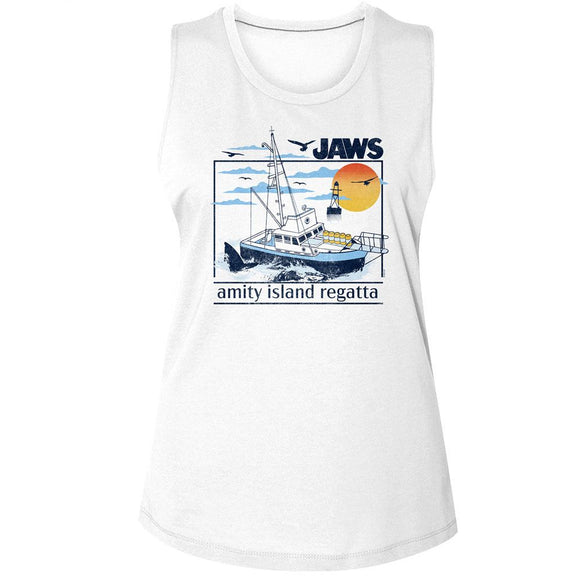 Jaws-Jaws Amity Island Regatta-White Ladies Muscle Tank S - White