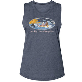 Jaws-Jaws Girl On Float-Antique Denim Ladies Muscle Tank-S - Antique Denim
