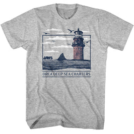 Jaws-Jaws Orca Deep Sea Charters-Gray Heather Adult S/S T-Shirt - Gray Heather
