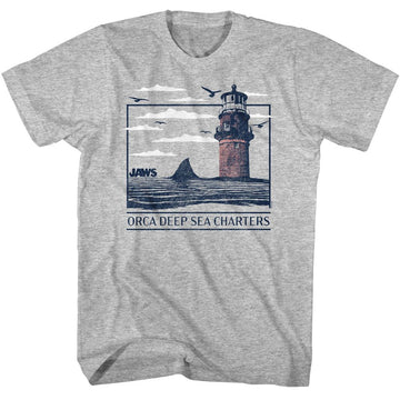 Jaws-Jaws Orca Deep Sea Charters-Gray Heather Adult S/S T-Shirt - Gray Heather