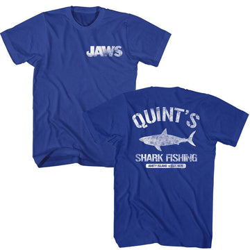 Jaws-Jaws Quints Front And Back-Royal Adult S/S T-Shirt ***F&B*** - Royal