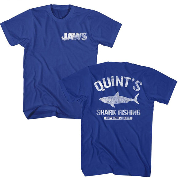 Jaws-Jaws Quints Front And Back-Royal Adult S/S T-Shirt ***F&B*** - Royal