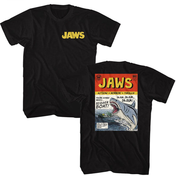 Jaws-Jaws Comic Front And Back-Black Adult S/S T-Shirt ***F&B***-S - Black