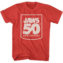 Jaws-Jaws 50Th Anniversary-Red Heather Adult S/S T-Shirt - Red Heather