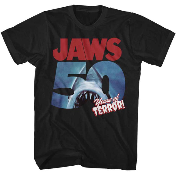 Jaws-Jaws 50 Years Of Terror-Black Adult S/S T-Shirt - Black