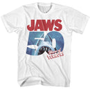 Jaws-Jaws 50 Years Of Terror-White Adult S/S T-Shirt - White