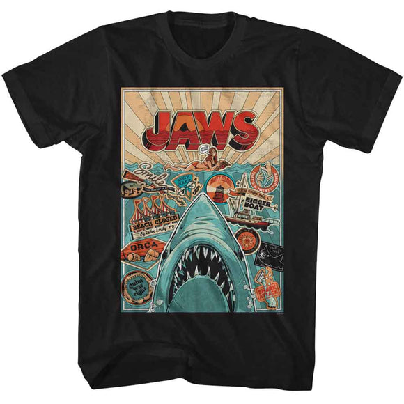 Jaws-Jaws Icons Poster-Black Adult S/S T-Shirt - Black