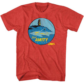 Jaws-Jaws Visit Amity-Red Heather Adult S/S T-Shirt - Red Heather