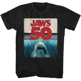Jaws-Jaws 50Th Shark Under Water-Black Adult S/S T-Shirt - Black