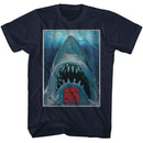 Jaws-Jaws 50Th Poster-Navy Adult S/S T-Shirt - Navy