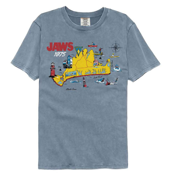 Jaws-Jaws 75 Island Map-Blue Jean Adult S/S Comfort Color T-Shirt - Blue Jean