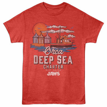 Jaws Orca Deep Sea Charter Red Heather Adult T-Shirt