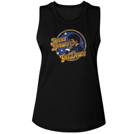 James Brown-James Brown Get Down Circle-Black Ladies Muscle Tank-S - Black