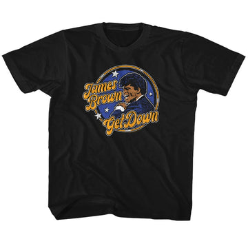 James Brown-James Brown Get Down Circle-Black Youth S/S T-Shirt (7-8) - Black