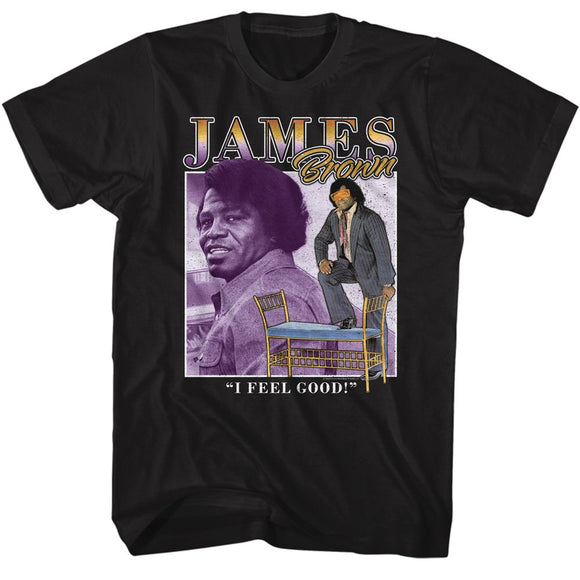 James Brown-James Brown Two Pic Square-Black Adult S/S T-Shirt S - Black