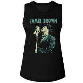 James Brown-James Brown Jb Singing-Black Ladies Muscle Tank-S - Black
