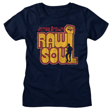 James Brown-James Brown Raw Soul-Ladies Navy Ladies S/S T-Shirt S - Navy