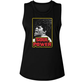 James Brown-James Brown Soul Power-Black Ladies Muscle Tank-S - Black