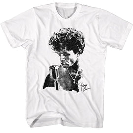 James Brown-James Brown Jb Microphone-White Adult S/S T-Shirt - White