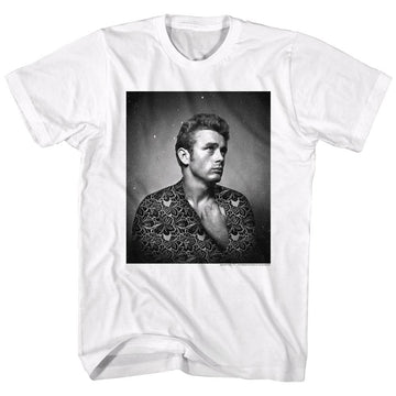 James Dean-Flower Print-White Adult S/S T-Shirt - White