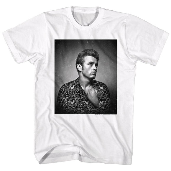 James Dean-Flower Print-White Adult S/S T-Shirt - White